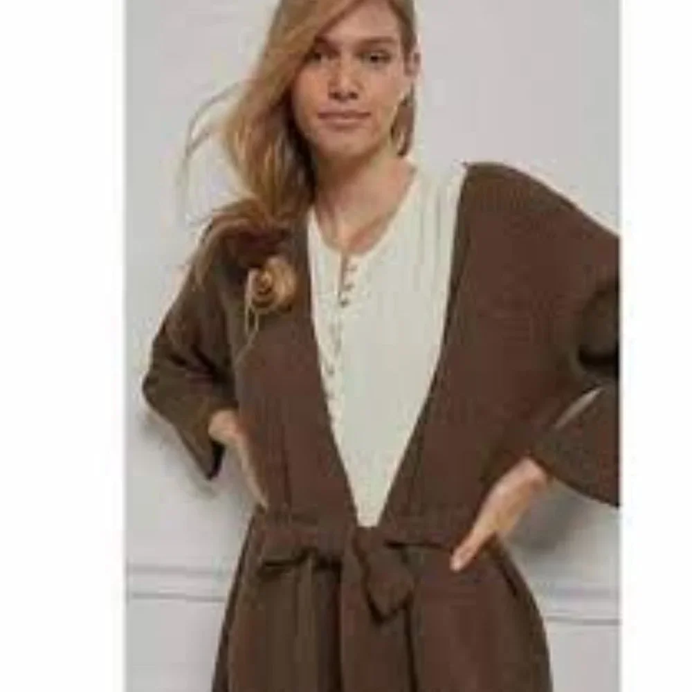 AMADI Anthropologie  Long Sweater Cardigan Duster Rib Knit Brown size S - Picture 3 of 13